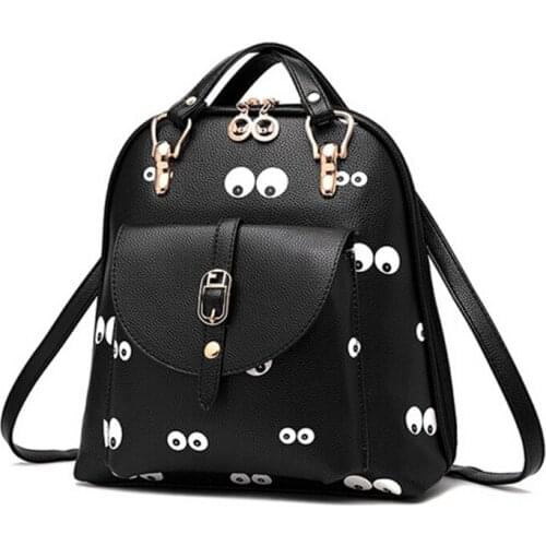 Cartoon printed backpacks women front pocket PU leather backpack school bag cute girly backpack bags