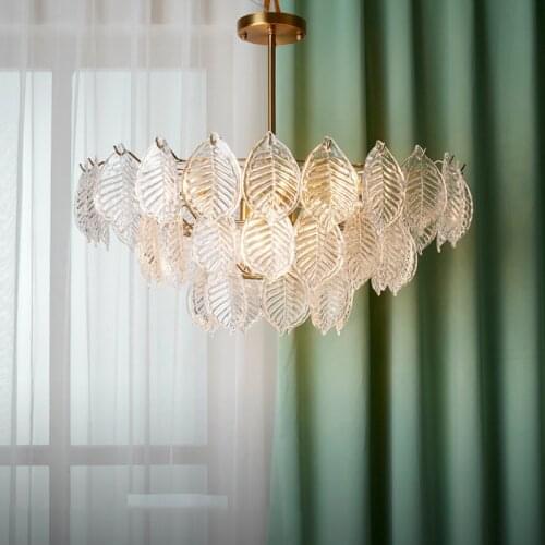 Modern Leaf Pattern Glass Art Decor Led Pendant Lights Lustre Lamp Bedroom Living Room Indoor Lighting Hanging Light Fixture