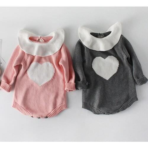 Newborn Baby Girl Knitted Clothes Doll collar love knitted Jumpsuit Autumn Boy Girls Rompers Cotton Infant Rompers High Quality