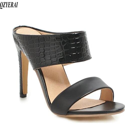 New spring summer products patent leather womens slippers 10cm thin heels slippers womens shoes large size 34-48