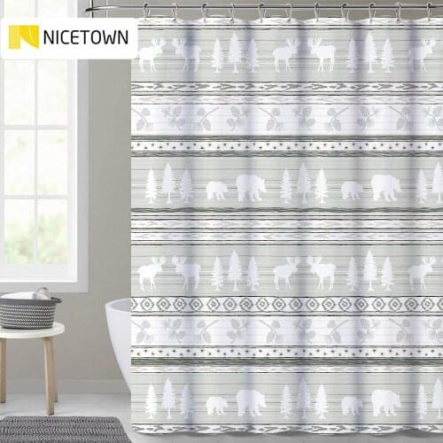 NICETOWN Animal Plant Grey Bathroom Shower Curtain Spring Modern Waterproof Bathroom Bathtub with Hooks
