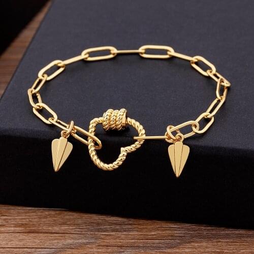 Nidin High Quality Hiphop Copper Chain Bracelet for Women Men Vintage Handmade Hasp Heart Shape Bracelets Best Birthday Gift