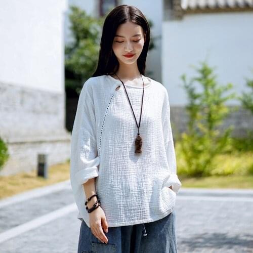 Women Cotton Linen Loose T-shirt Tops Female Solid Color Tees Shirts Ladies 2019 Autumn Vintage Tee Shirt Tops
