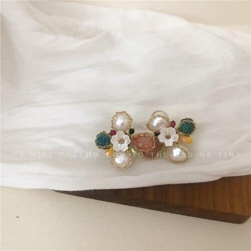 Chowlee Fashion Vintage S925 Handmade Petal Flower Earrings Contrast Color Vintage Earrings for Womens Fashion Party Jewelry