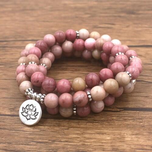 Women`s Yoga Bracelet 108 Mala Rhodonite Bracelet Healing Spiritual Gift Dropshipping