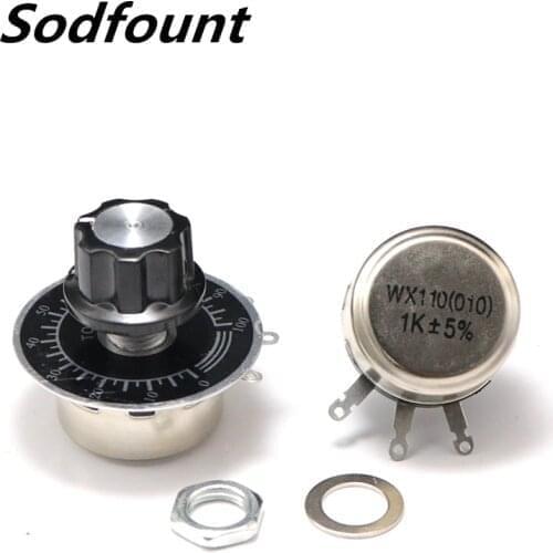 1pcs wx110 (010) potentiometer WX010 1W 1K 2K2 4K7 10K single-turn wire wound adjustable resistance rotary switch
