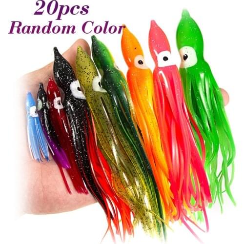20pcs Fishing Lures Simulation Squid Artificial Bait Octopus Squid Skirt Saltwater Soft Colorful 5-16cm Combo Lure Bait