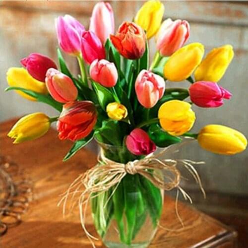 2020 Limited 5d Needlework Tulip Vases Diy Full Diamond Embroidery Mosaic Cross Stitch Home Decoration Pasted Painting For