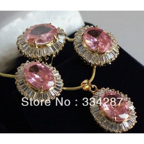 5 colour !10X14MM CZ Pink/Yellow/Brown/Blue Crystal/White Jades Stud earring Peadant Ring Jewelry Set