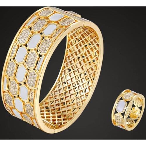 Zlxgirl Women Big size White Snake bangle with ring jewelry sets for women party gifts micro pave setting animal bangle bracelet