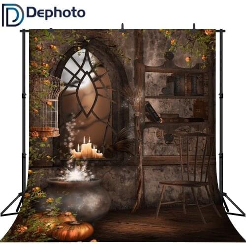DePhoto Photography Backdrop Magic Water Tank Broom Candle Halloween Background For Photo Studio Camera Fotografica
