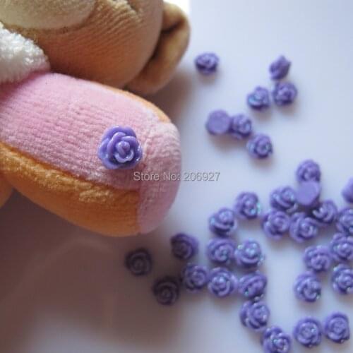 RF14-12 30pcs Cute Small Dark Purple Glitter Rose Flower Shape Nail Resin Decoration Outlooking