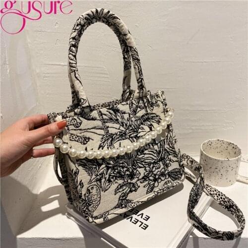 Gusure Fashion Brand Large Capacity Crossbody Bag For Women Shoulder Bags Lady Embroidery Tote Bag Canvas Travel Handbags Purses
