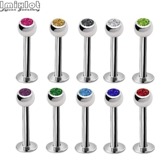 Imixlot 10pcs/lot Crystal Ball Labret Ring Lip Piercing Ear Cartilage Lip Earrings Piercing Ombligo Ear Piercing Body Jewelry