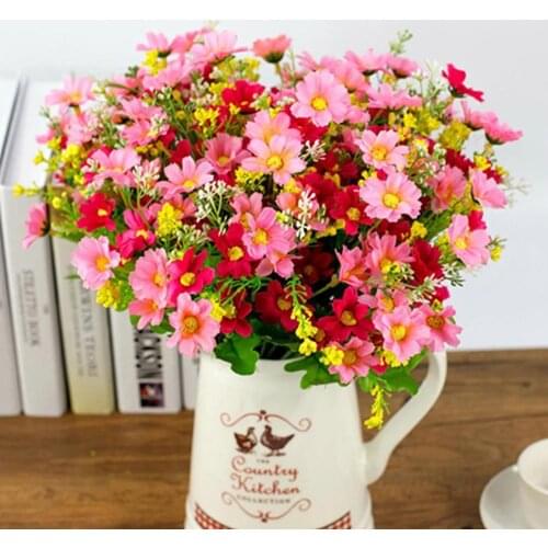 1 Bouquet 28 Heads Artificial Daisys Silk Cloth Flower Sweet Wedding Party Decor Fake Chrysanthemum Hotel Decoration