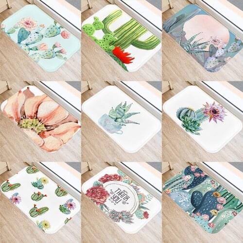 Cactus Pattern Kitchen Entrance 40*60cm Door Mat Coral Velvet Carpet Rubber Colorful Indoor Floor Mats Non-Anti-Slip Rug 48261-2