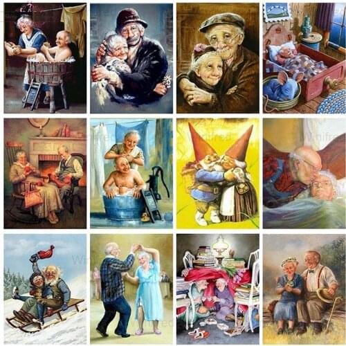 5D DIY Diamond Painting Old Man Portrait Full Square Round Drill Diamond Embroidery Old Couple Painting Warm Family Home Decor