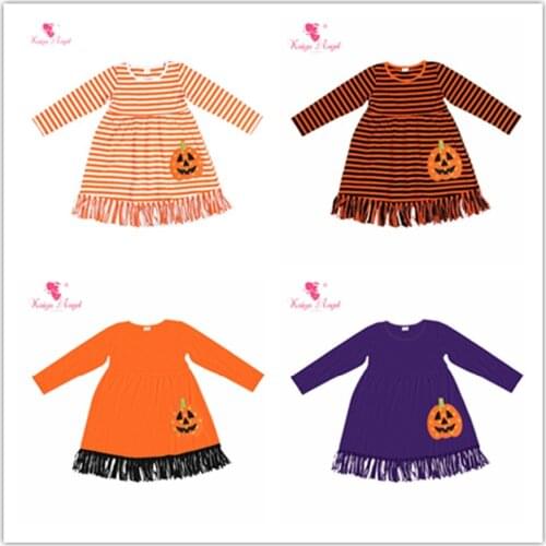 Kayya Angel New Arrivals Halloween Long Sleeve Children Dress Baby Girls Pumpkin Applique Clothes Princess Fall Tassel Dresses