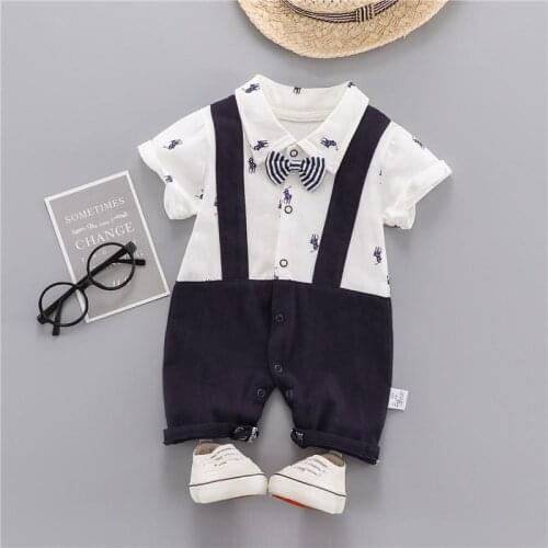 2021 Summer Infant Baby Costume 0-2y Baby Boy Romper Cotton Newborn Baby Boy Clothes Casual Short Sleeve Gentleman Boy Jumpsuits
