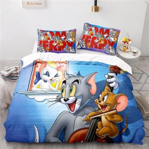 Cute Cartoon Tom Cat Jerry Mouse 3D Print Bedding Set Queen King Size Duvet Cover Set Quilt Cover Pillowcase Set Home Textile