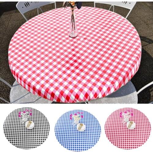 Retro Moroccan Trellis Patterns Round Table Cloth PVC Waterproof Oil-proof Elastic Table Protective Cover With Elastic Band