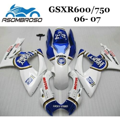 DIY Bodywork for Suzuki 2006 2007 GSX R750 GSXR600 100% Injection Fairing K6 GSX R600 2006 2007 blue Lucky strike Fairings set