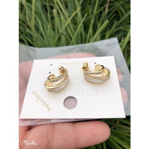 S925 Silver Ear Needle Stud Earring Mother Pearl Minimalist W/Zircon Brass14kGold South Korea Jewelry for Women HYACINTH 2021