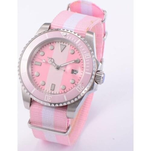 40MM pink white Dial Sapphire Glass Ceramic Bezel Seeing Case Back MIYOTA 8215 Automatic Mens Wristwatch