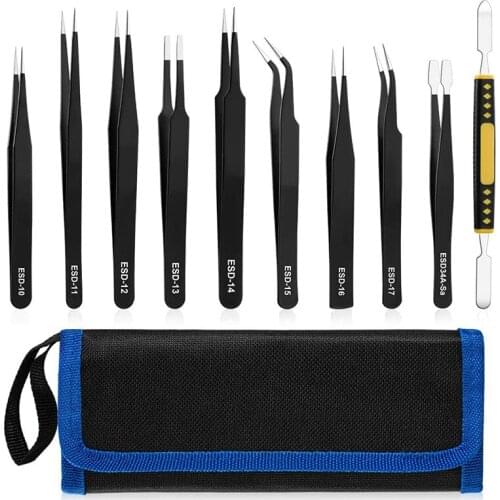 10 Pcs Precision Tweezers Set, Premium Craft Tweezers Kit, Stainless Steel Electronic ESD Tweezers,Anti-Static Tweezers