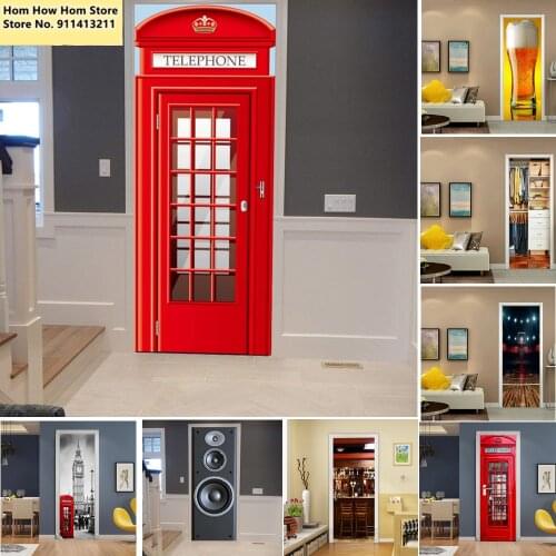 3D Wall Sticker Telephone Police Box Mural Self-adhesive Door Decoration Wallpaper Vinyl Decal Home Decor DoorPoster deursticker