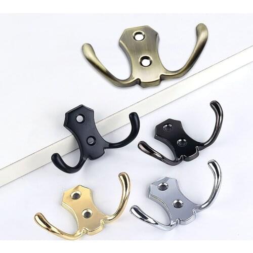 Wall Mounted Hook Bathroom Bedroom Double-hook Design Robe Cap Hat Alloy Hanger Clothes Holder