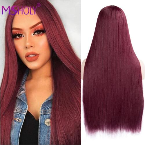 Red Wig Long Straight Hair Wigs Synthetic Burgundy Pink Ombre 613 Blonde Wigs for Women Cosplay Natural Heat Resistant Msholy