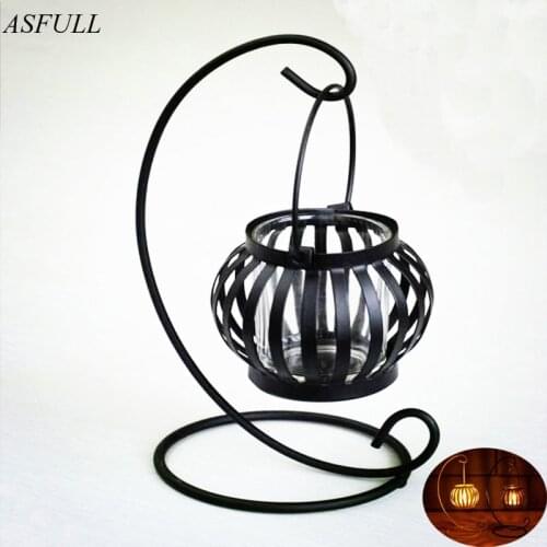 ASFULL Fashion Hollow Pumpkin Iron Moroccan Style Candlestick Candleholder Candle Tea Light Holder Wedding Home for Decor