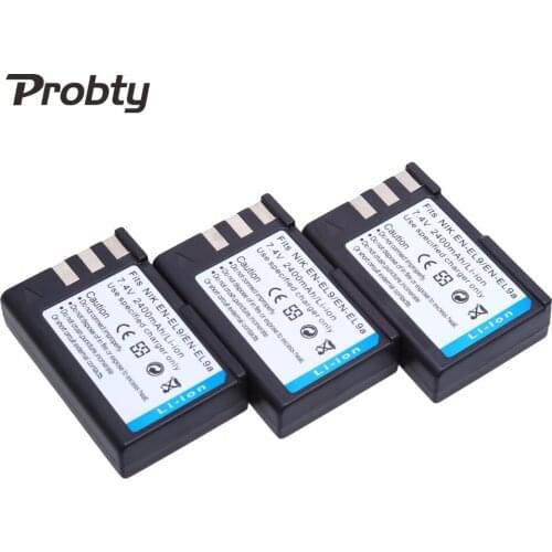 PROBTY 3Pcs EN-EL9 EN EL9 ENEL9 Battery for Nikon D40 D40X D60 D3000 D5000 Camera 2400mAh High Capacity Replacement Battery