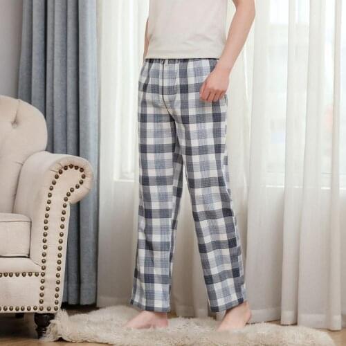Plus size men fashion loose drawstring waist comfortable thin lounge bottom male trendy color cotton plaid sleep pants
