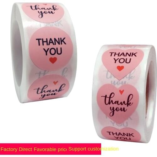 Pink heart in roll thank you sticker