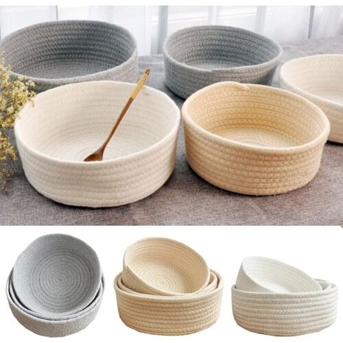 Hand Woven Basket Laundry Basket Storage Office Sundries Handmade Knitting Cotton Hamper Art Decoration Organizador