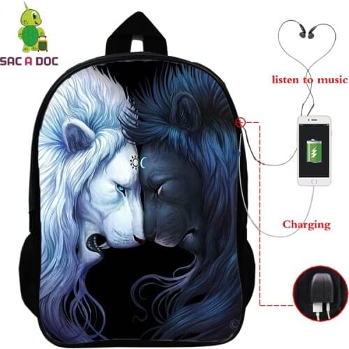 Men Women Backpack 16 Inch Large School Backpack Laptop Backpack Boys Girls Teenager Lion 3d Usb School Bag Travel Bag Mochila