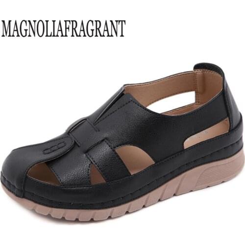 Retro Female Sandals Casual Wedges Shoes Women Summer Non-slip Mom Sandals women single shoes Cut-out Sandalias Mujer hy937