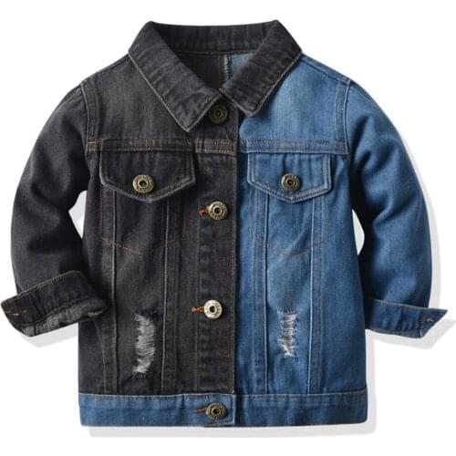 New Fashion Black Blue Cowboy Patchwork Toddler Boys Full Sleeve Sporty Denim Coat Fake-two Spliced Jacket Children Outerwear