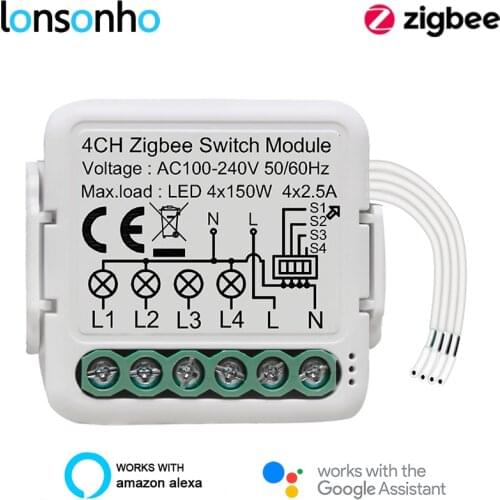 Lonsonho Tuya Zigbee Smart Switch Module Relay 1 2 3 4 Gang Smartlife Wireless Control Alexa Google Home Assistant Compatible