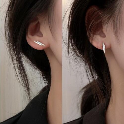 925 Sterling Silver Zircon Grometric Stripe Stud Earrings Brincos For Women Girls Korean Jewelry Daily Accessories S-E1255