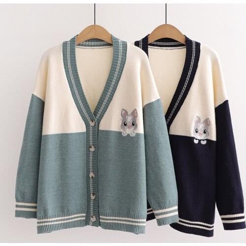 Cartoon Rabbit Jacquard Knit Harajuku Women Cardigan 2021 Winter Sweet Swetaer V-neck Korean Female Kawaii Cute Jumpers Soft Top