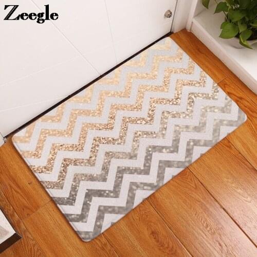 Gold and Gary Stripes Ptinting Child Bedroom Doormat Anti-Slip Outdoor Floor Carpet Rug Absorbent Entrance and Stairs Carpet