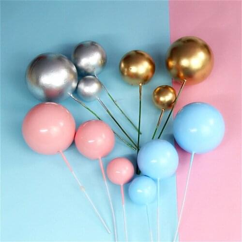 10pcs 2/3/4cm Ball Cake Topper Happy Birthday Party Baby Shower Cake Decor Cupcake Flag Wedding Christmas Ball Decor Supplies