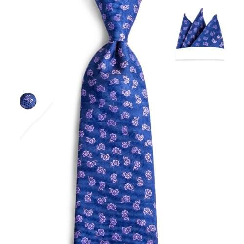 2019 DiBanGu New Luxury Mens Blue Pink Floral Neckties 8cm Wide 100% Silk Tie Business Wedding Party Tie Set For Men SJT-7162