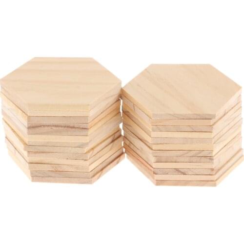 25 Pcs Unfinished Wood Pieces Wood Hexagon Cutting Tile, Natural