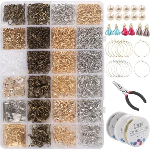 3000 Pieces Jewelry Making Kit for Earrings Bracelet Necklace DIY Crafting with Jump Rings Screw Eye Pin Headpins Lobster Claw