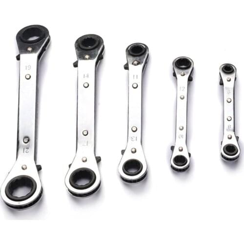 5pcs/set Curved Double Head Ratchet Reversible Ratchet Handle Wrench Metric Hand Tool Ratchet Ring Tensioner