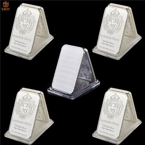 5Pcs USA Scottsdale Silver 999 Fine Silver One Troy Ounce Bar Metal Commemorative Coin Collection - In God We Trust
